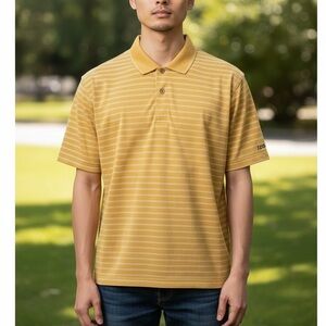 IZOD CoolFX Mustard Yellow White Stripe Performance Polo Shirt Size XL